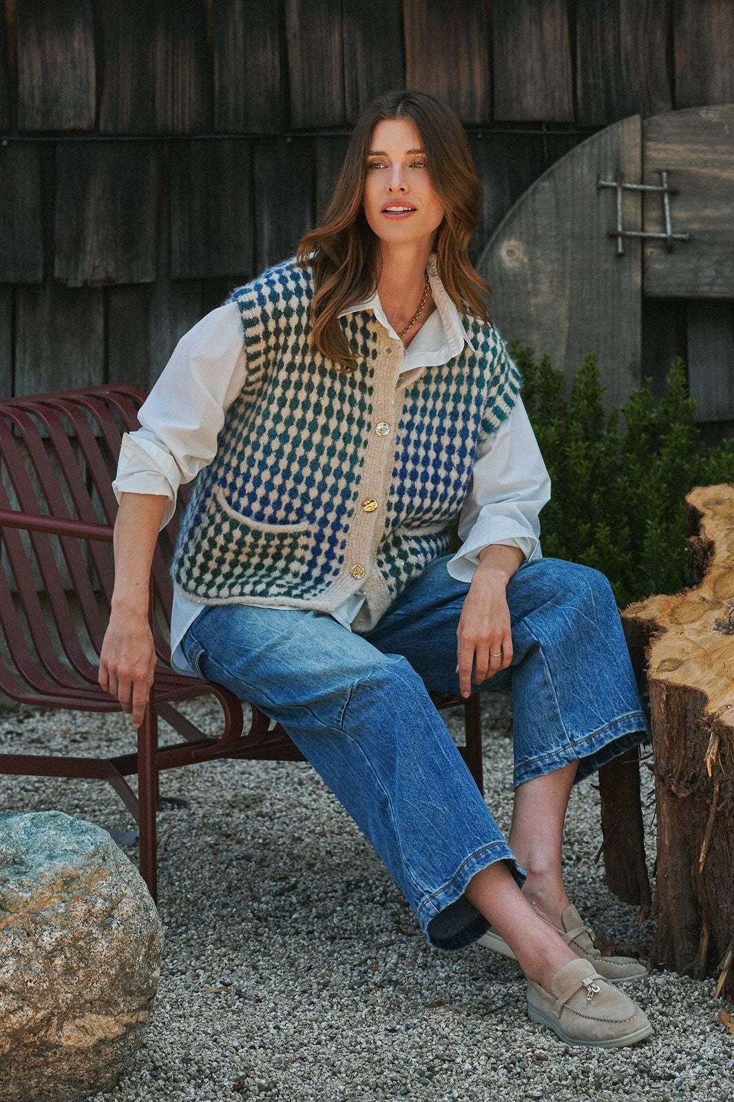 Popcorn Knit Button Front Sweater Vest Wool Blend in GREEN - Women's Sweater Vests | Urban Daizy