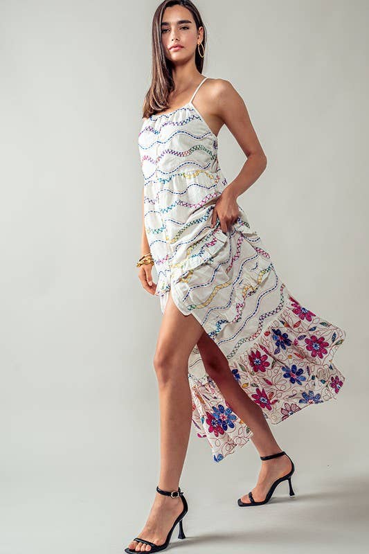 Urban Daizy Ruffle Tiered Embroidered Split Midi Dress White-Multi Dress - Women's (UDZ-DR-00262) – alternate view 3