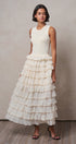 Tiered Ruffle Maxi Dress with Contrast Trim in IVORY - Women's Cocktail Dresses | Urban Daizy