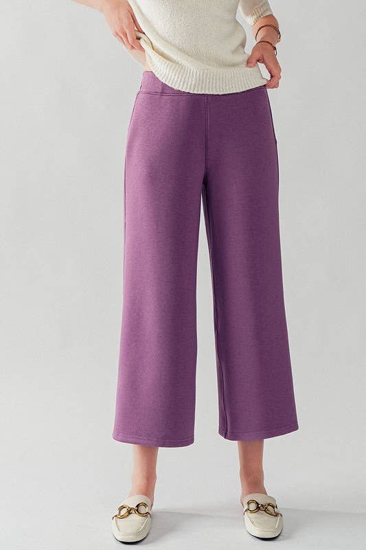 Urban Daizy Wide Leg French Terry Crop Pants Deep-Lavender Pants - Women's (UDZ-PT-00100)