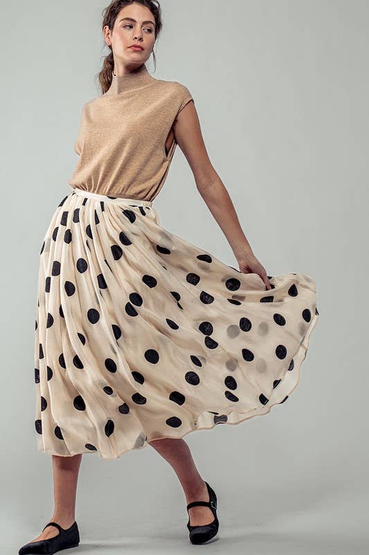 Urban Daizy Polka Dot Elastic Waist Midi Skirt Cream Skirt - Women's (UDZ-SK-00099) – alternate view 13