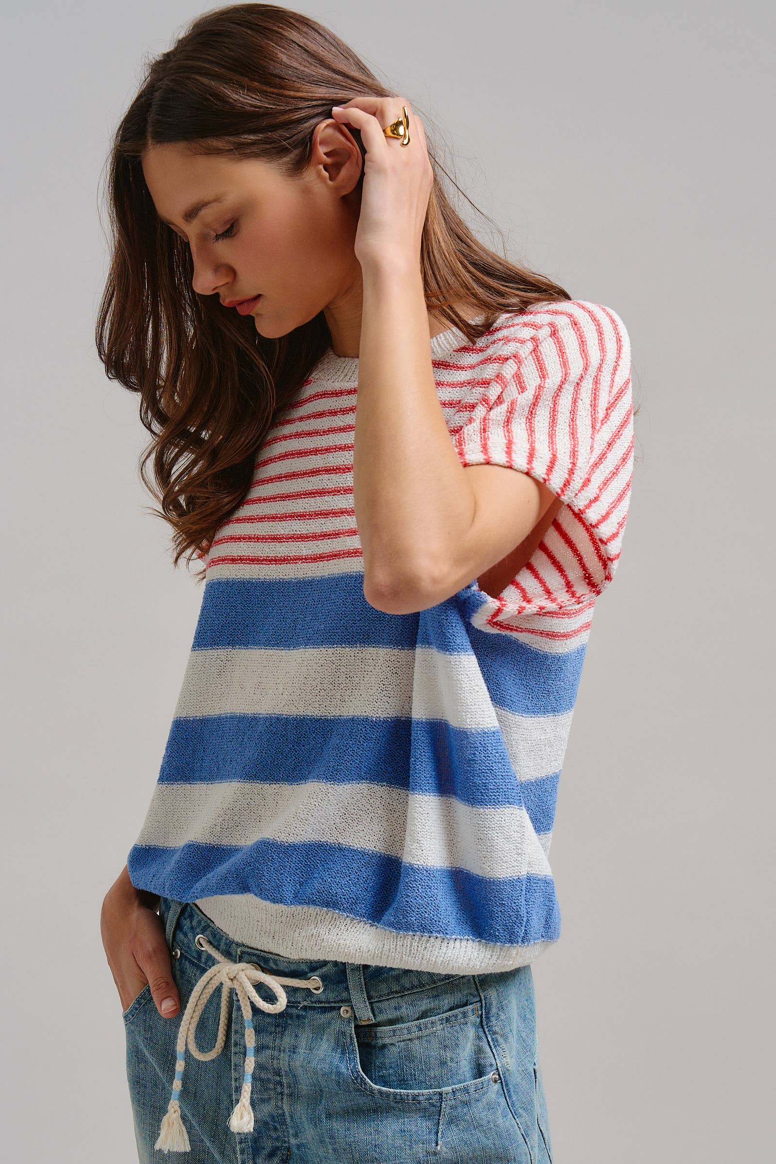 Urban Daizy Retro Striped Textured Knit Sweater Tee Mint Knit Sweater - Women's (TNTP4000-Mint) – alternate view 5