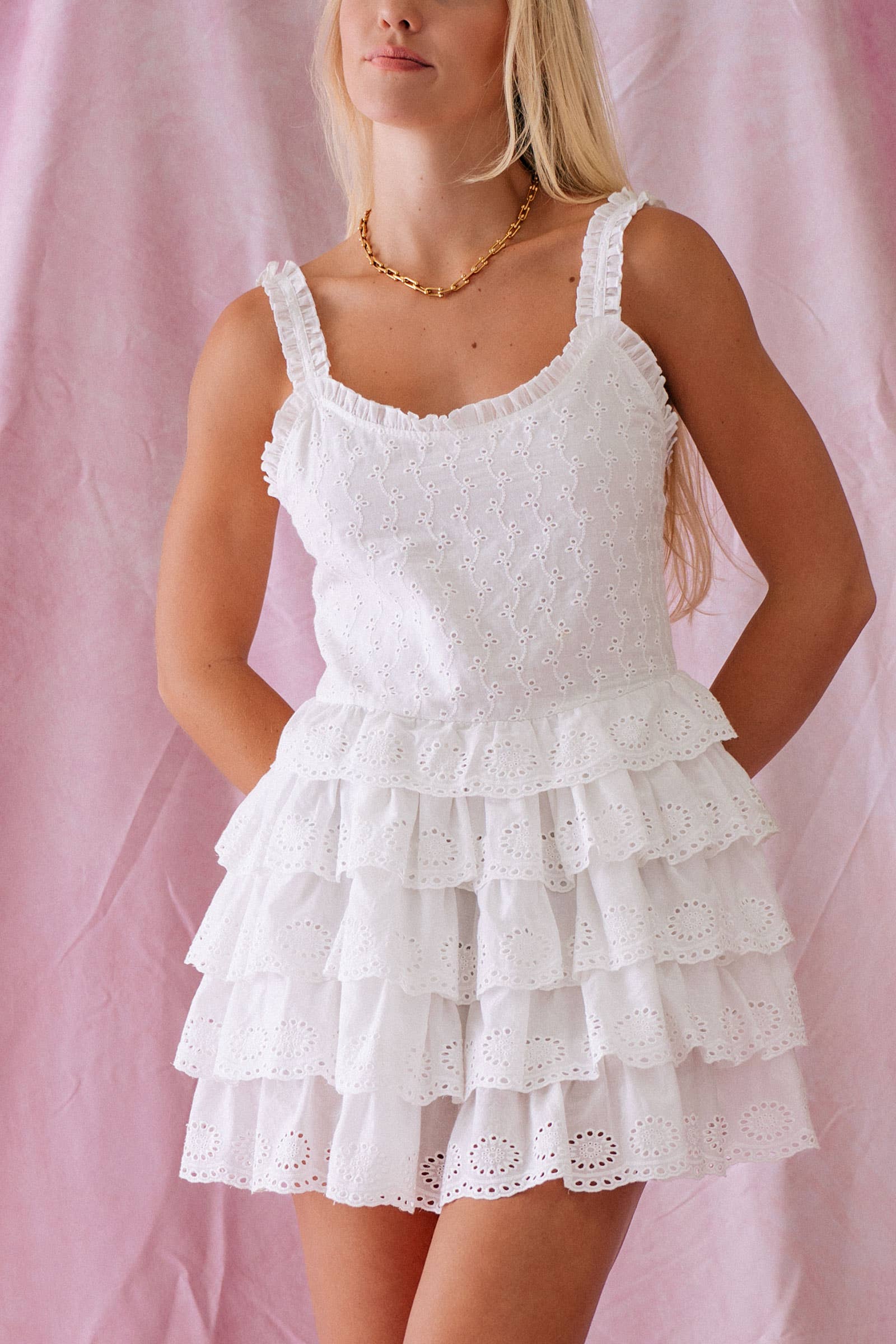 Urban Daizy Tiered Lace Corset Bodice Detail Mini Dress Ivory Dress - Women's (UDZ-DR-00381) – alternate view 5
