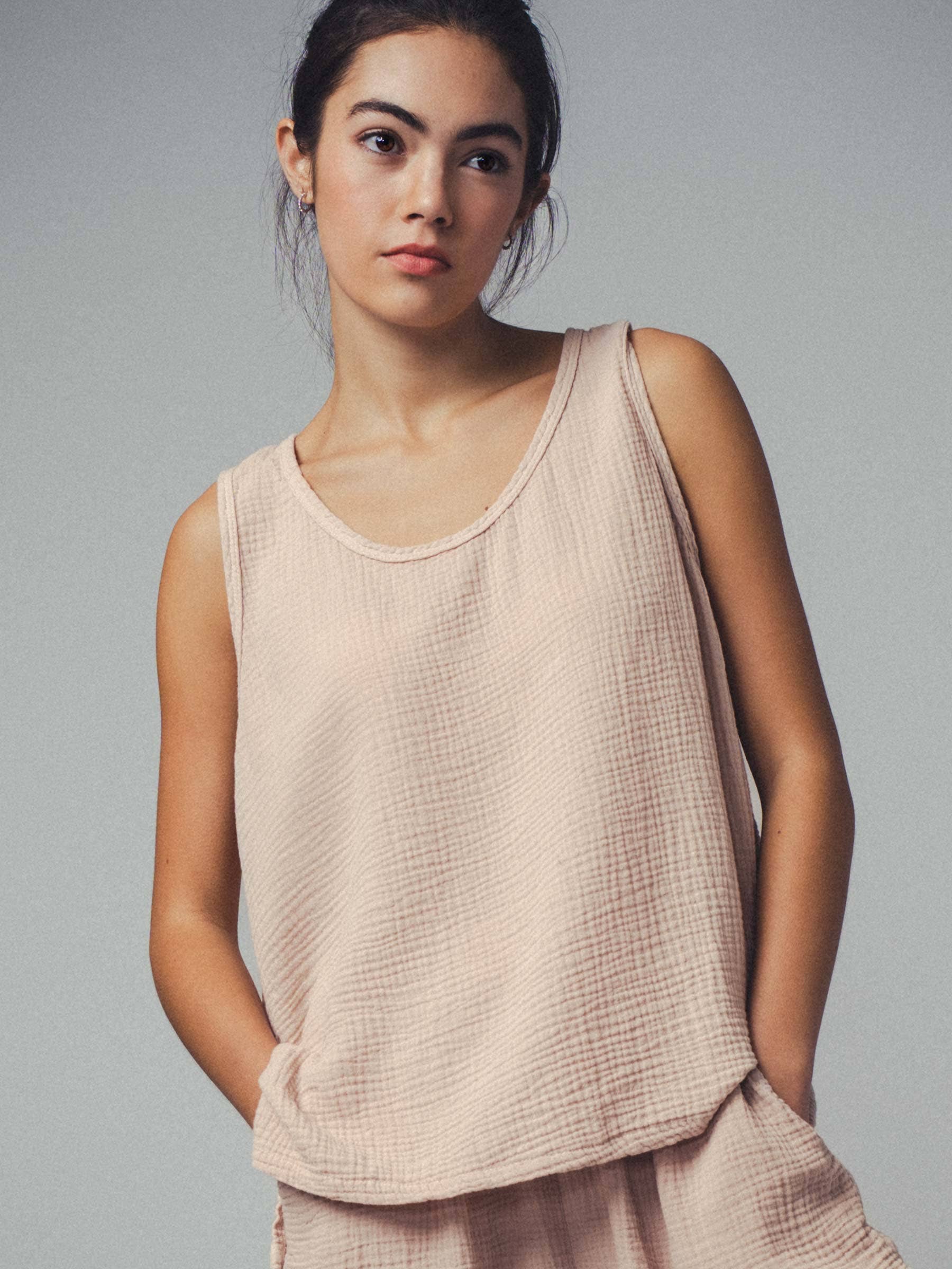 Urban Daizy Vintage Washed Double Gauze Tank Top Black Tank Top - Women's (UDZ-TP-00487) – alternate view 2