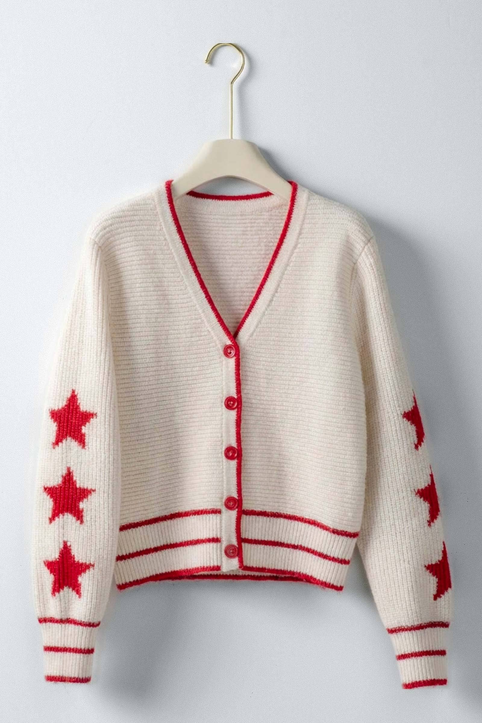 Urban Daizy Star Sleeve Striped Hem V-Neck Cardigan Ivory-Navy Cardigan - Women's (UDSW0347-Ivory-Navy) – alternate view 2