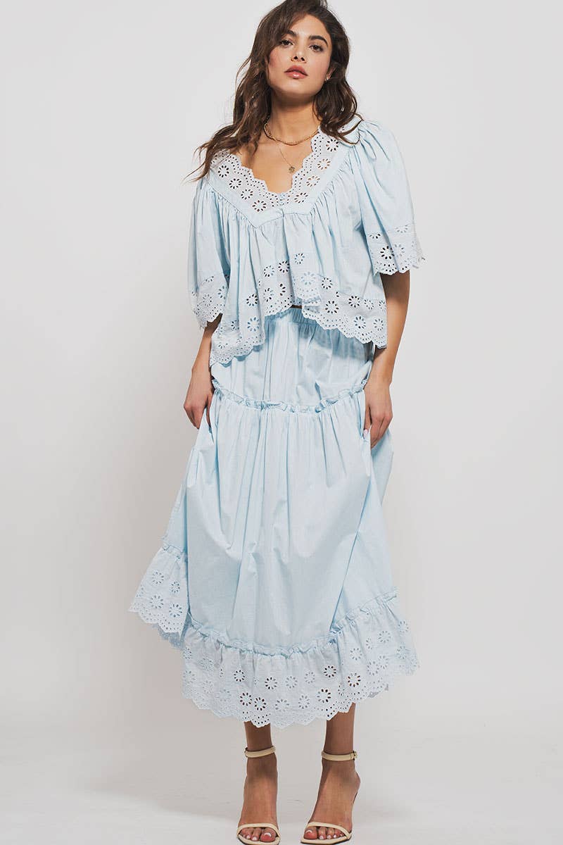 Urban Daizy Laced Eyelet Tiered Midi Skirt Lt-Blue Skirt - Women's (UDZ-SK-00108) – alternate view 9