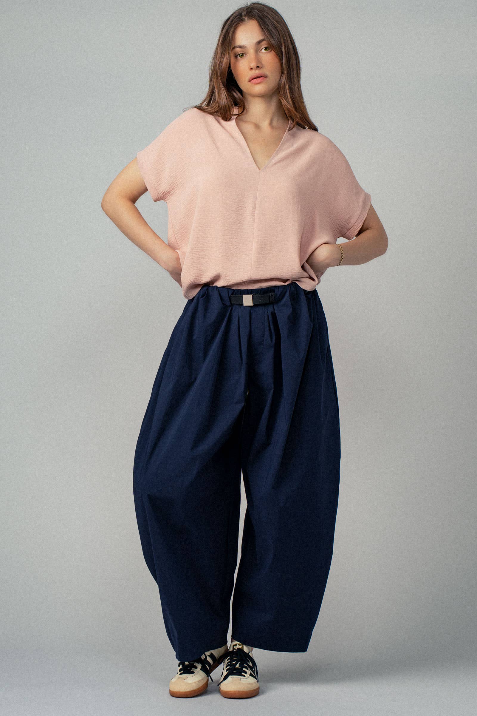 Urban Daizy Relaxed V-Neck Top with Folded Sleeves Ivory Blouse - Women's (UDZ-TP-00570) – alternate view 13