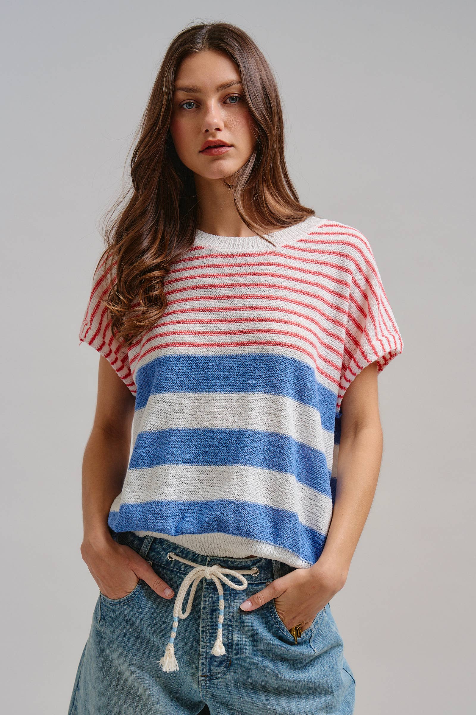 Urban Daizy Retro Striped Textured Knit Sweater Tee Mint Knit Sweater - Women's (TNTP4000-Mint) – alternate view 8