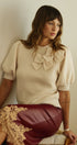 Bow Detail Puff Sleeve Ribbed Knit Sweater in RED - Women's Sweaters | Urban Daizy