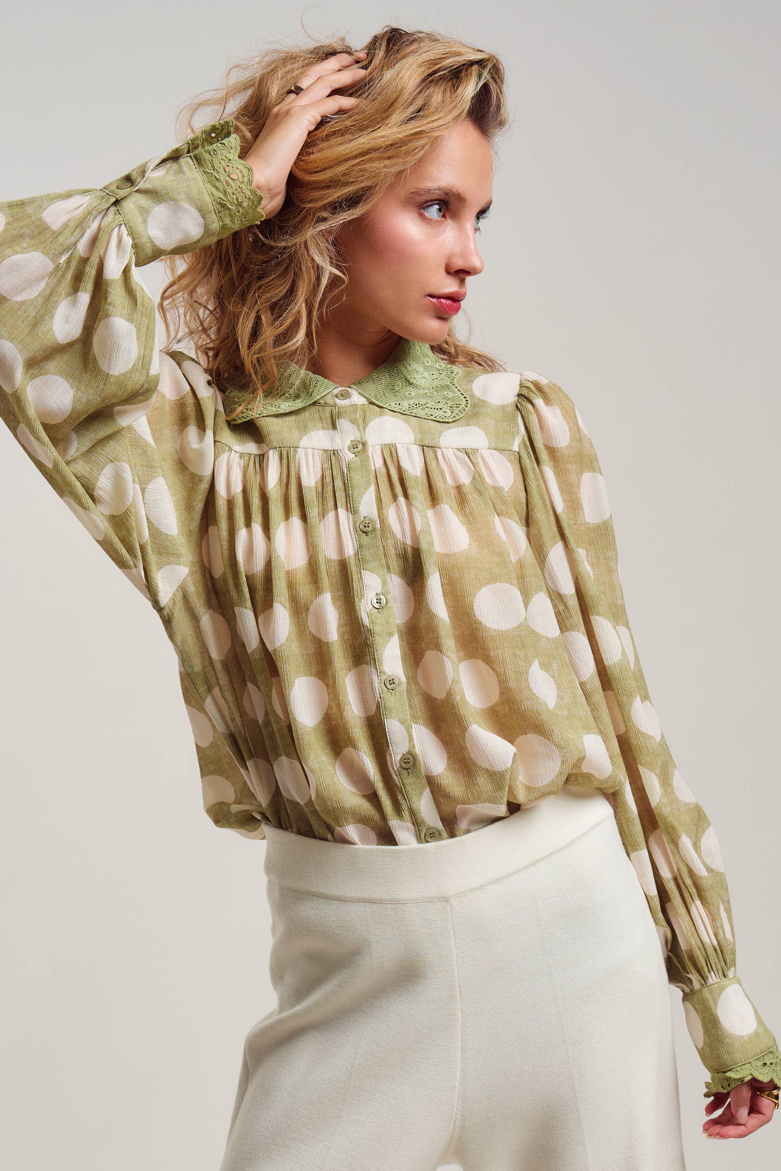 Polka Dot Eyelet Lace Blouse