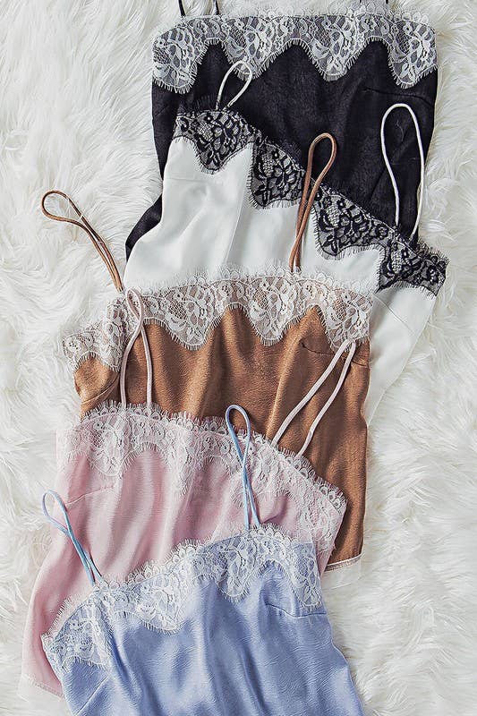 Scalloped Lace Trim Satin Camisole Top