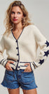 Urban Daizy Star Sleeve Striped Hem V-Neck Cardigan Ivory-Navy Cardigan - Women's (UDSW0347-Ivory-Navy) – alternate view 5