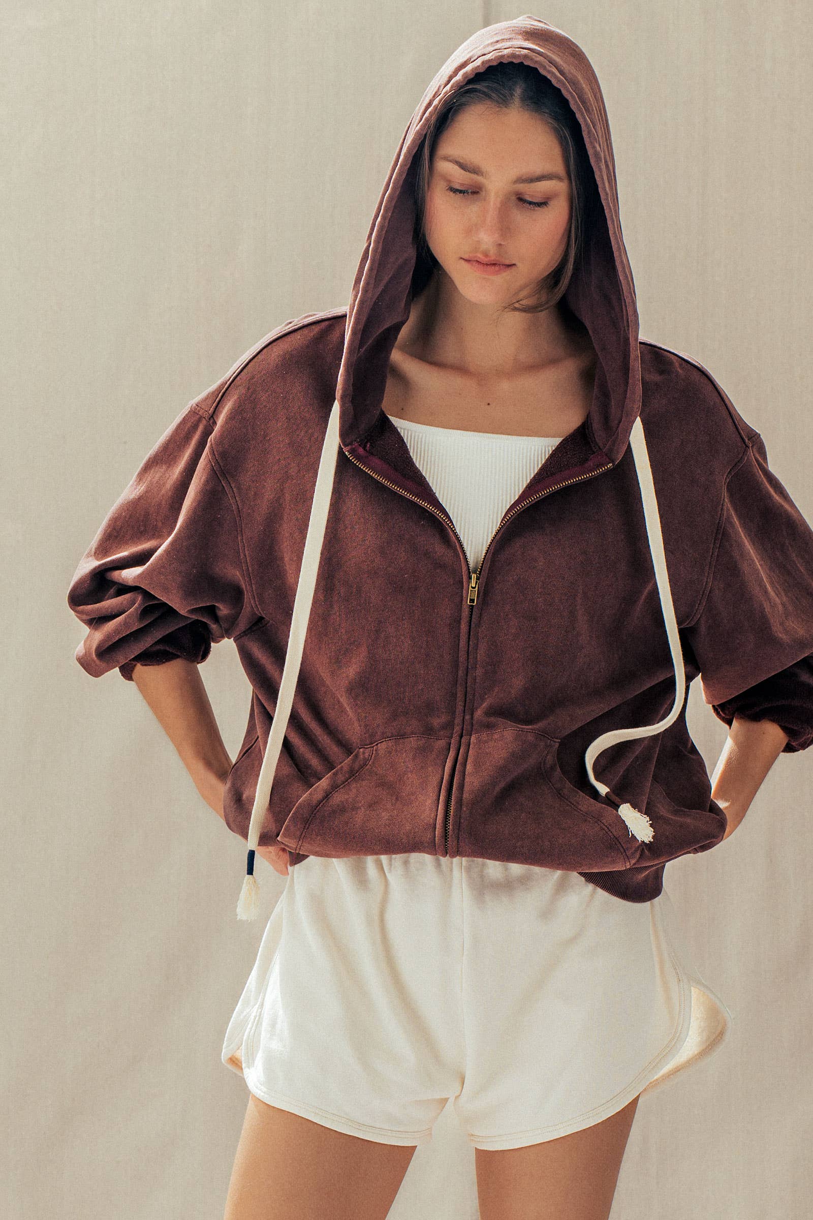 Vintage-Wash Zip-Up Hoodie