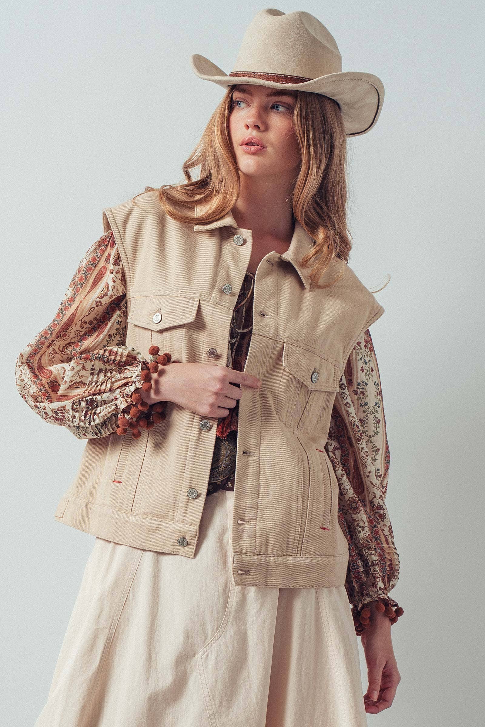 Western Sunset Embroidered Denim Vest