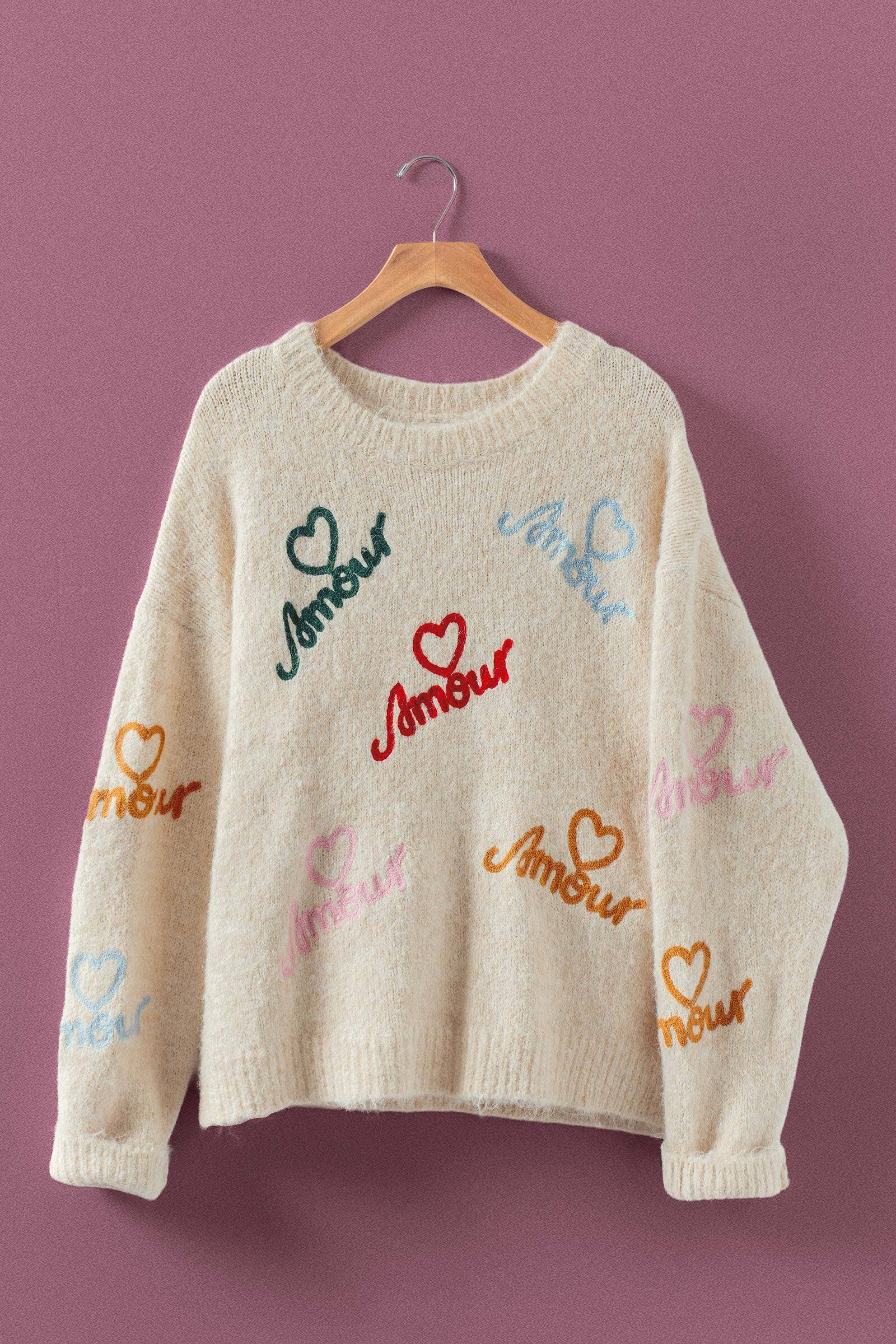 Embroidered Fuzzy Knit Sweater