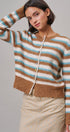 Lace Trim Striped Cardigan Coastal Grandma Preppy for Women in BROWN BLUE - Women's Cardigans & Shrugs | Urban Daizy
