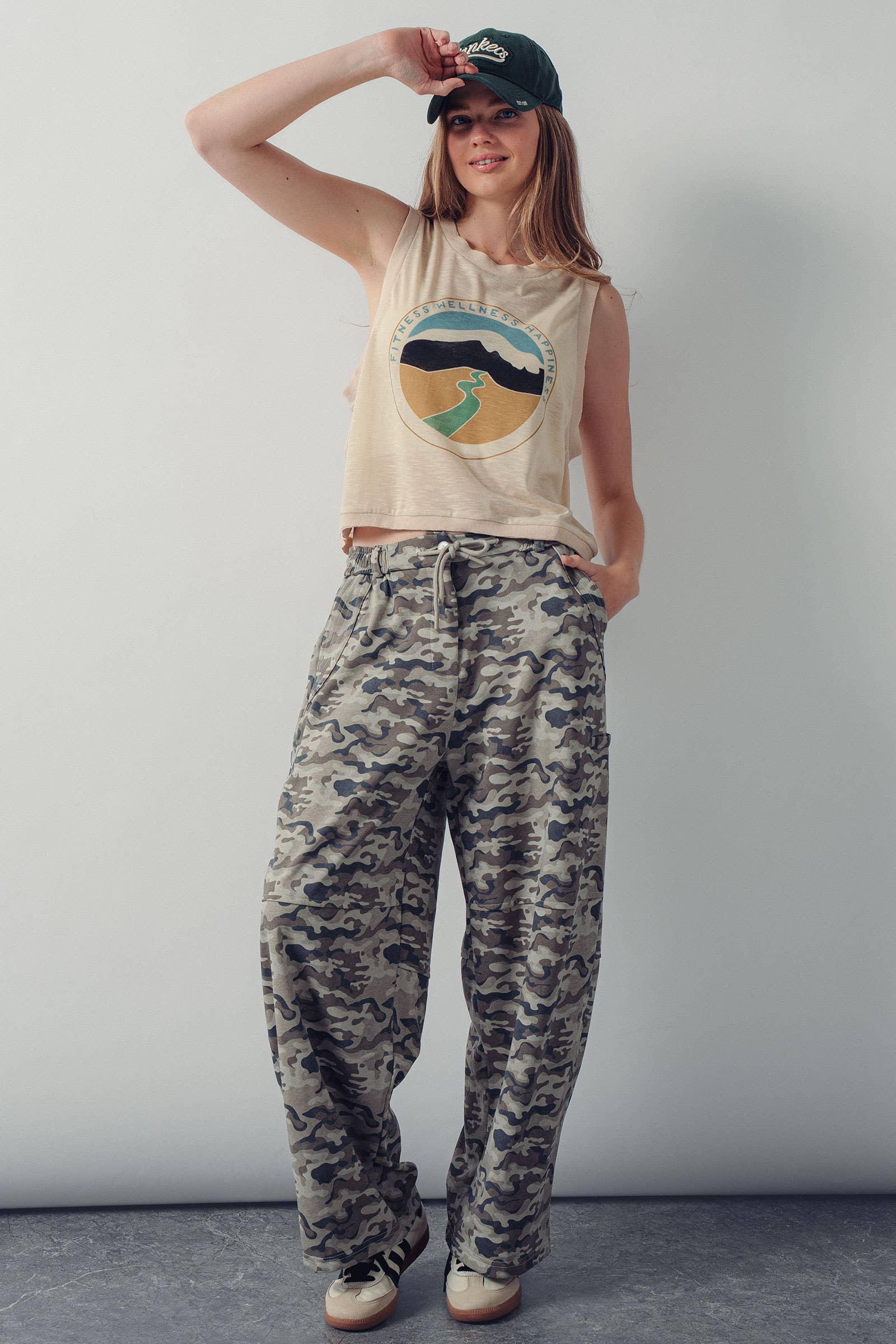 Camo Print Wide Leg Cargo Sweatpants