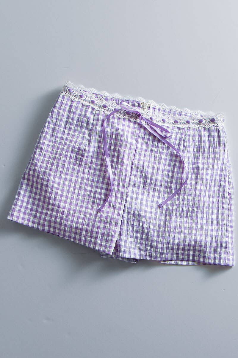 Urban Daizy Gingham Scallop Trim Shorts Brown Shorts - Women's (UDZ-PT-00474) – alternate view 27