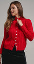 Cable Knit Mock Neck Button-Front Cardigan in RED - Women's Sweaters | Urban Daizy