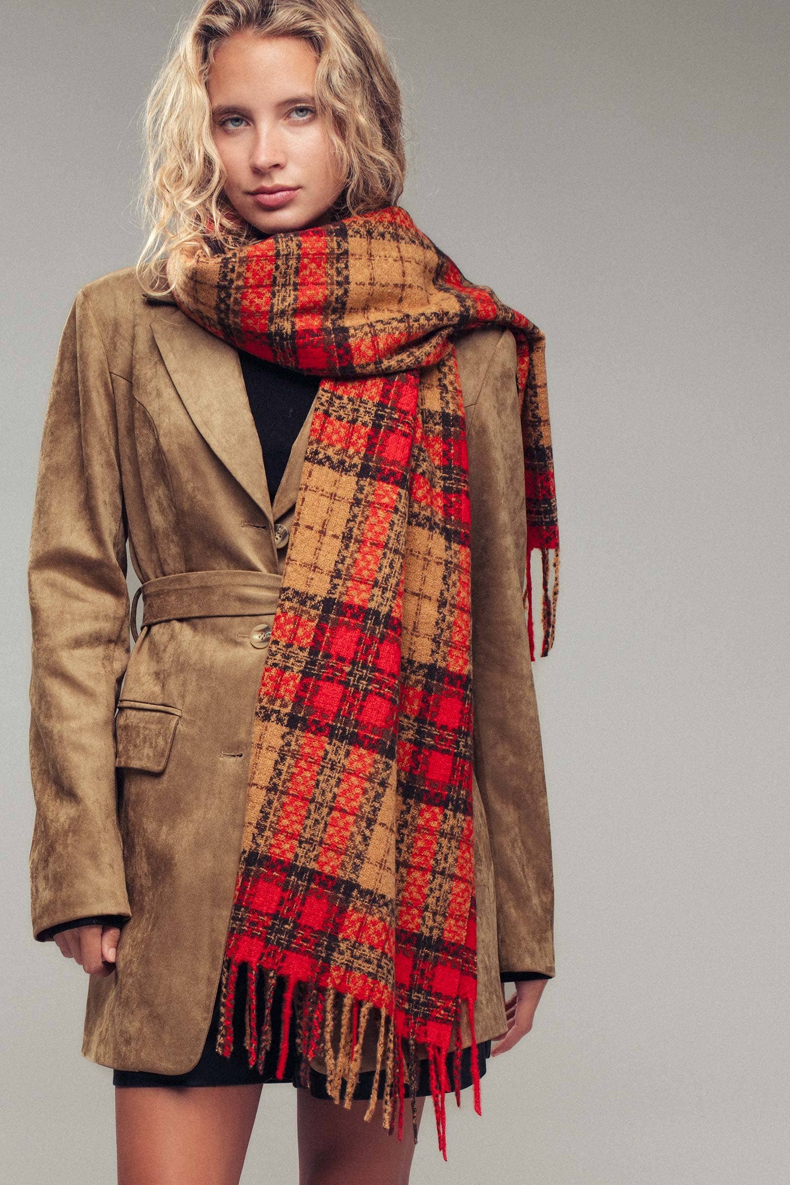 Soft Brushed Classic Plaid Fringe Scarf