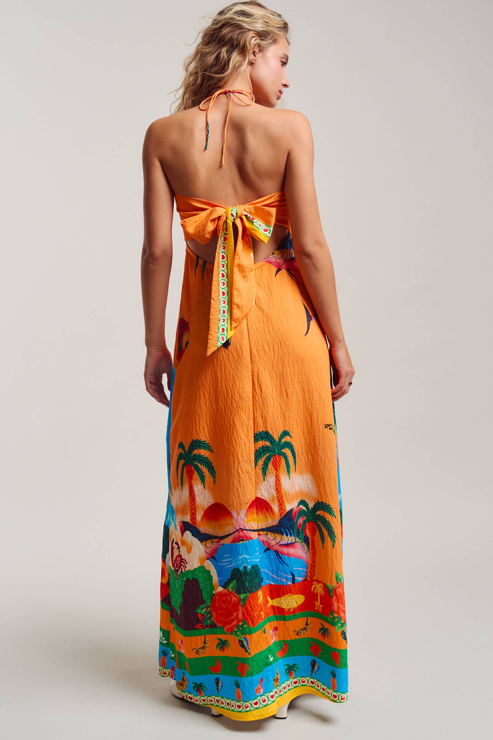 Urban Daizy Vibrant Tropical Scenic Print Halter Maxi Dress Multi Dress - Women's (UDDR0355-Multi) – alternate view 5