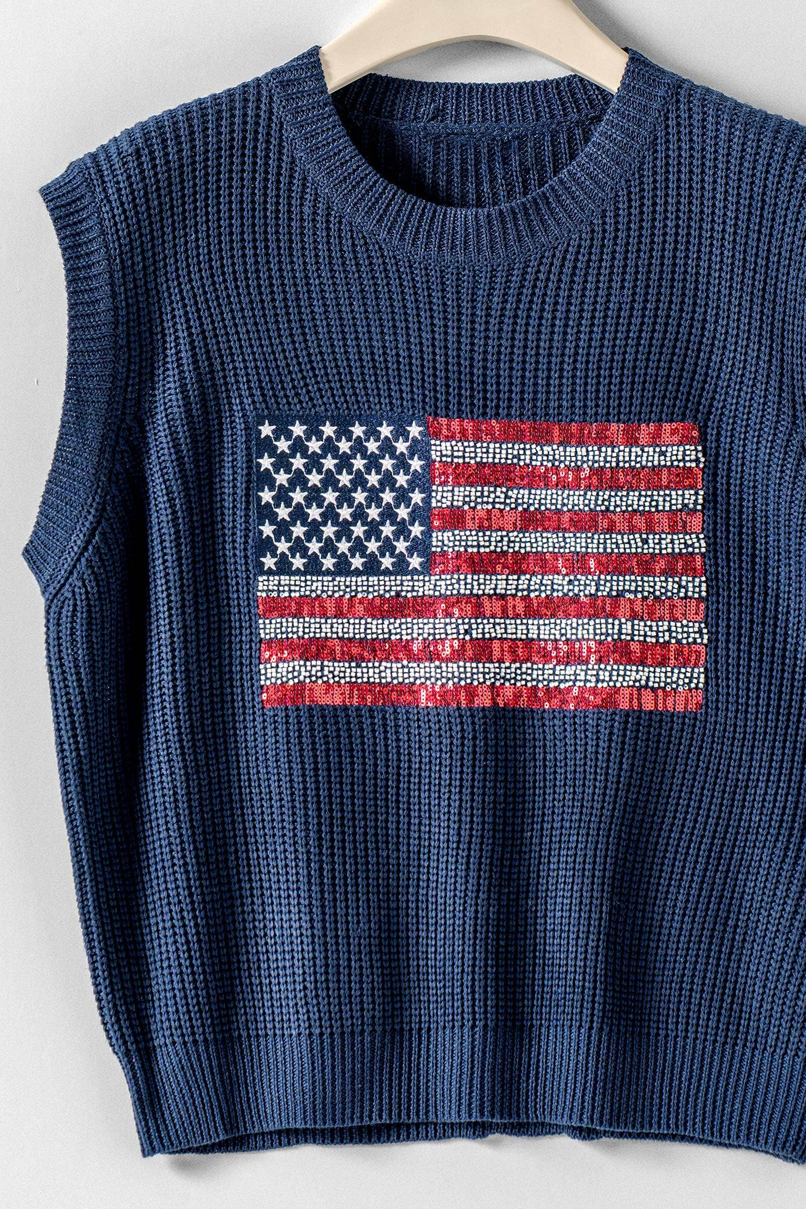 Urban Daizy American Flag Knit Vest Sequin Detail Navy Sweater Vest - Women's (UDZ-KN-01046) – alternate view 4