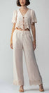 Urban Daizy Embroidered Eyelet Flutter Sleeve Top and Wide Leg Pants Natural Top & Pant Set (NOT Loungewear) - Women's (UDZ-PT-00354) – alternate view 2