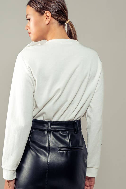 Urban Daizy Coquette Bow Statement Long Sleeve Crew Neck Top Black Blouse - Women's (UDZ-TP-00704) – alternate view 5