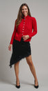 Cable Knit Mock Neck Button-Front Cardigan in RED - Women's Sweaters | Urban Daizy