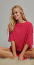 Ribbed Knit Boxy Tee and Shorts Lounge Set in RED WHITE - Women's Short Sets | Urban Daizy