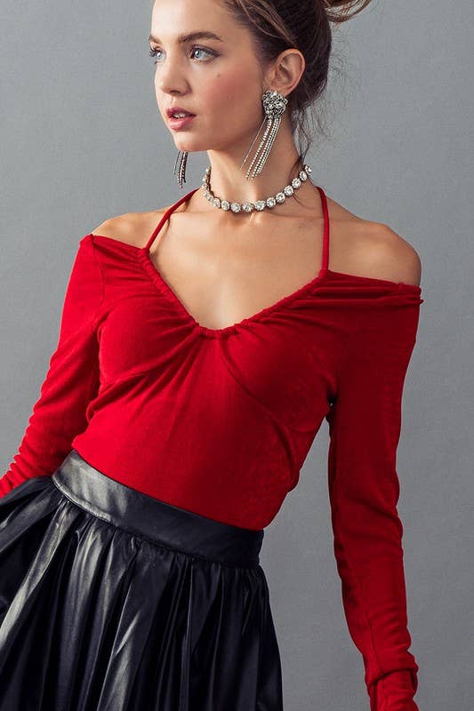 Urban Daizy Open Tie Back Scoop Neck Long Sleeve Top Champagne Blouse - Women's (UDZ-TP-00193) – alternate view 3