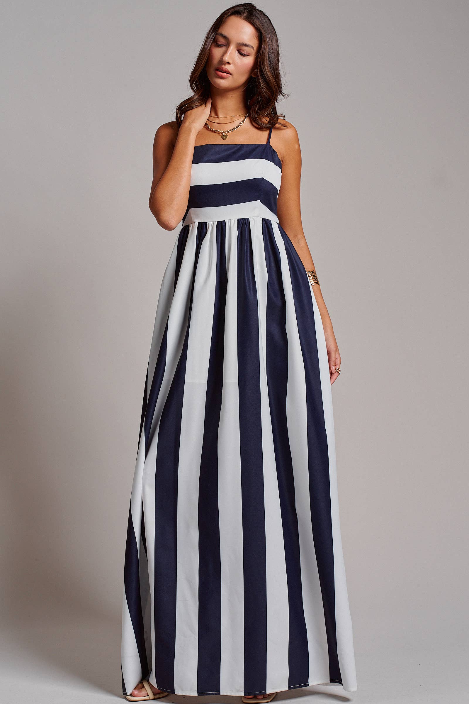 Vertical Stripe Smocked Back Maxi Dress