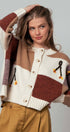 Urban Daizy Colorblock Checkerboard Yarn Appliqué Cardigan Mocha Cardigan - Women's (UDZ-OT-00168) – alternate view 13