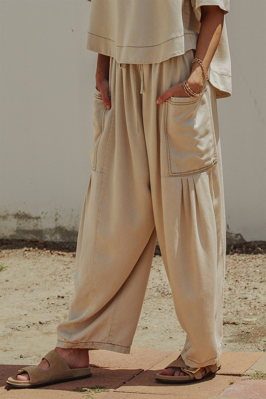 Washed Utility Wide-Leg Pants in TAUPE	 - Women's Casual Pants | Urban Daizy