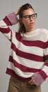 Striped Oversized Chunky Knit Sweater in BURGUNDY - Women's Sweaters | Urban Daizy