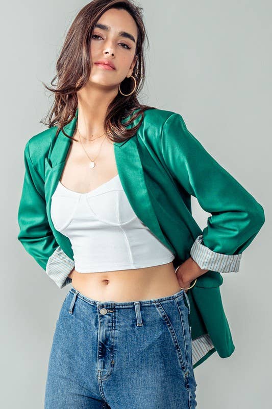 Urban Daizy Open Front Stripe Lining Long Blazer Jacket Green Blazer - Women's (UDZ-OT-00184) – alternate view 11