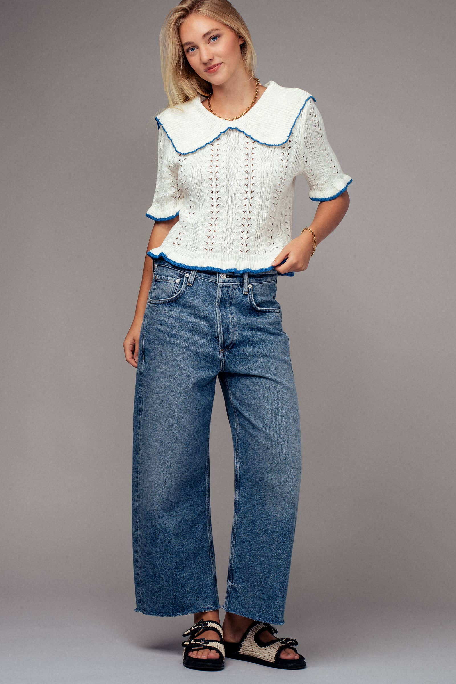 Urban Daizy Crochet Knit Ruffled Top Black Knit Top - Women's (UDZ-TP-00721) – alternate view 24