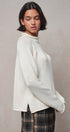 Striped Mock Neck Sweater with Rolled Neckline in IVORY - Women's Sweaters | Urban Daizy