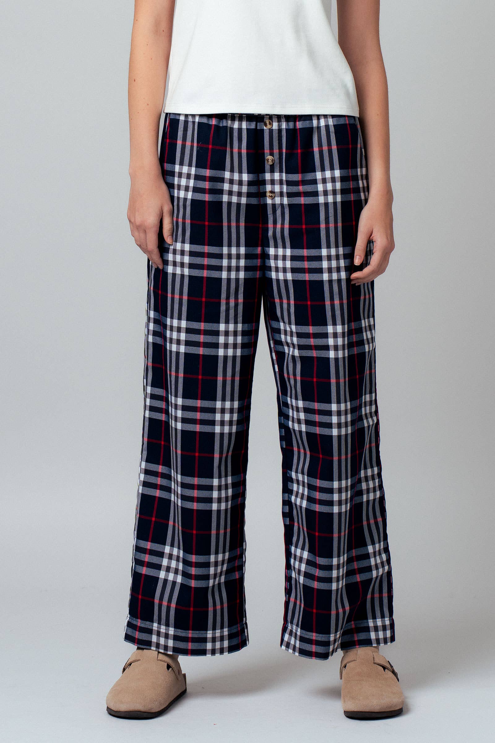 Plaid Barrel-Leg Drop Waist Pants