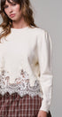 Lace Trim Knit Sweater with Floral Hem Detail in IVORY - Women's Sweaters | Urban Daizy