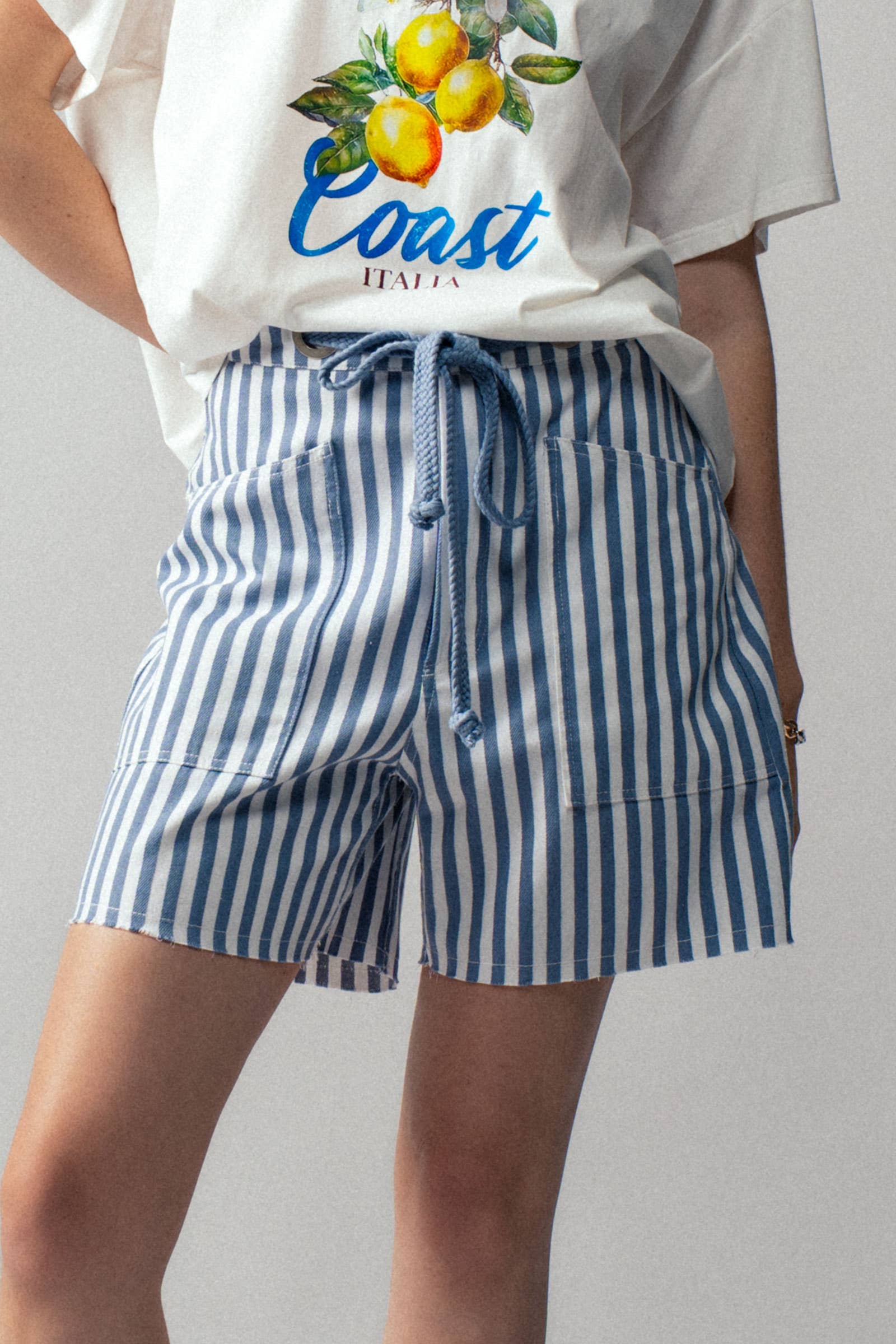 Urban Daizy Striped High-Rise Denim Shorts Blue Shorts - Women's (UDZ-DR-00389)