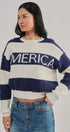 Nantucket America Stripe Crewneck Sweater in IVORY NAVY - Women's Sweaters | Urban Daizy