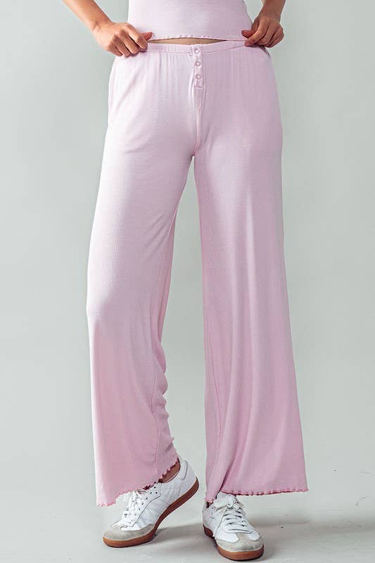 Urban Daizy Soft Ribbed Lettuce Hem Wide Leg Lounge Pants Black Pants - Women's (UDZ-PT-00262) – alternate view 3