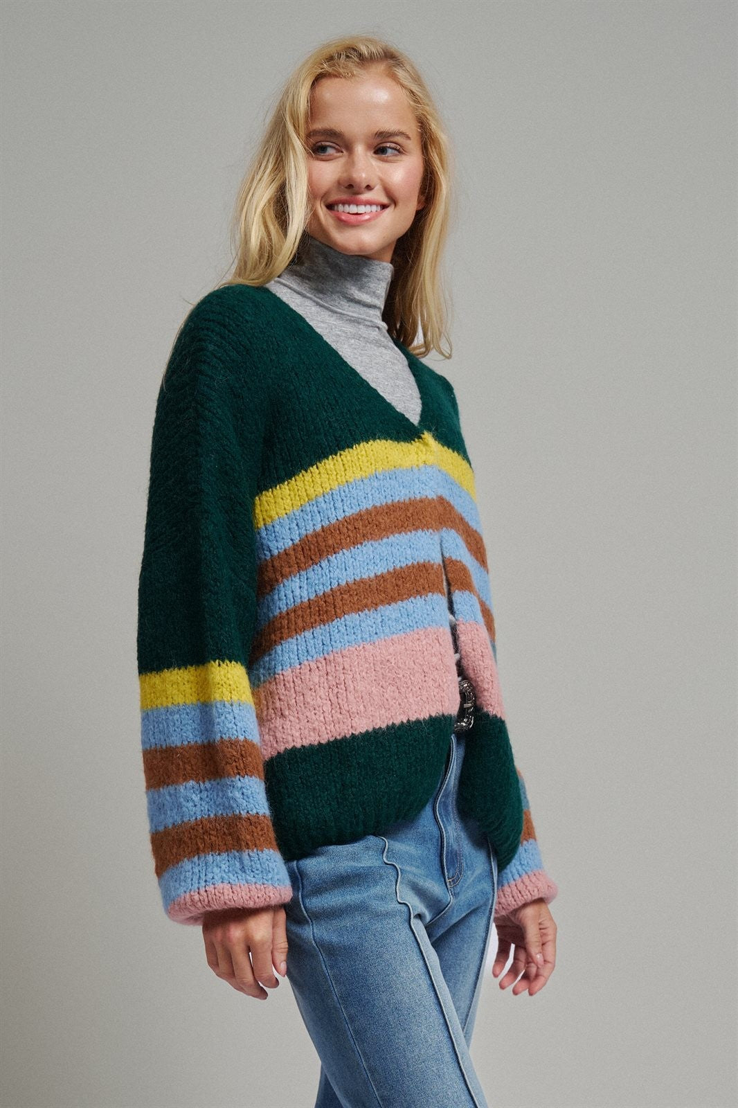 Statement Multi-Color Stripe Cardigan