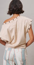 Grommet Trim Washed Cotton Boat Neck Top in CHALK - Women's T-Shirts & Polos | Urban Daizy