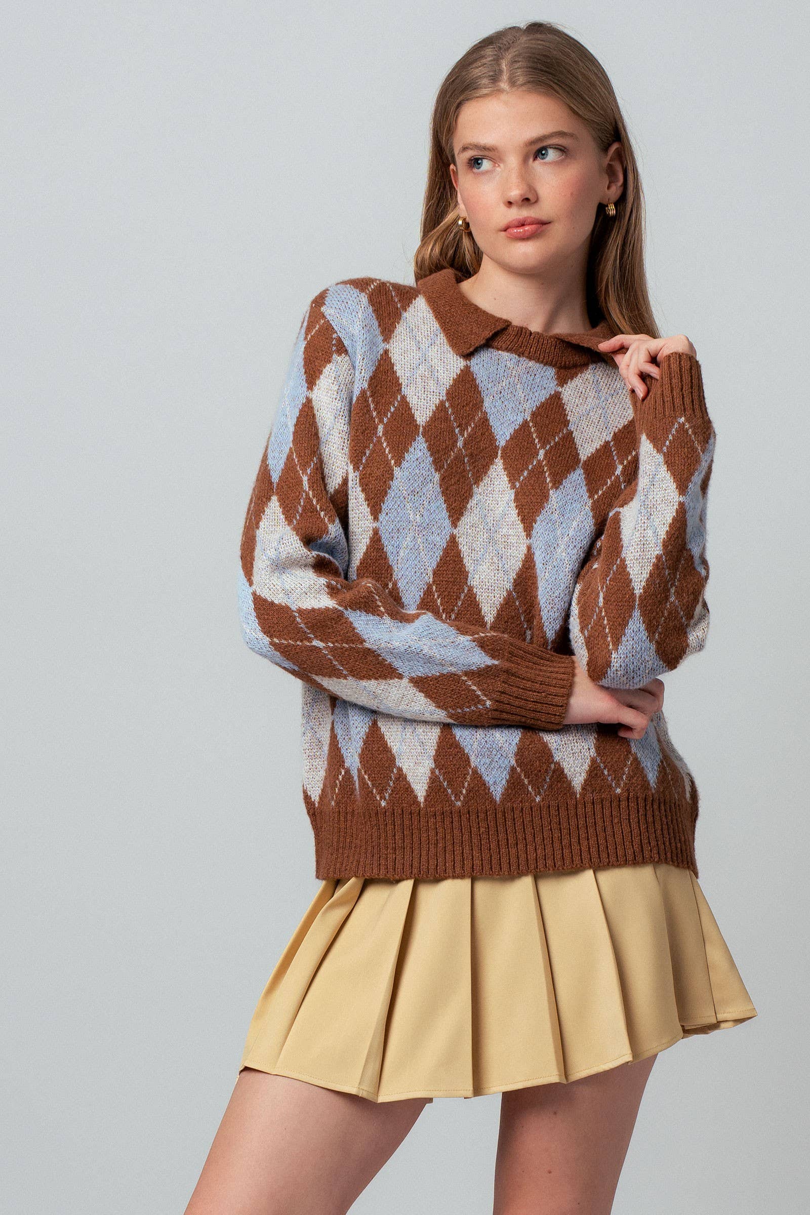 Argyle Polo Collar Knit Sweater