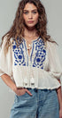 Urban Daizy Boho Embroidered Puff Sleeve Ruffle Blouse White Blouse - Women's (UDZ-TP-00705) – alternate view 3