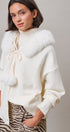 Faux Fur Hood Pom Pom Cardigan Wool Blend in Baby Blue in IVORY - Women's Cardigans & Shrugs | Urban Daizy