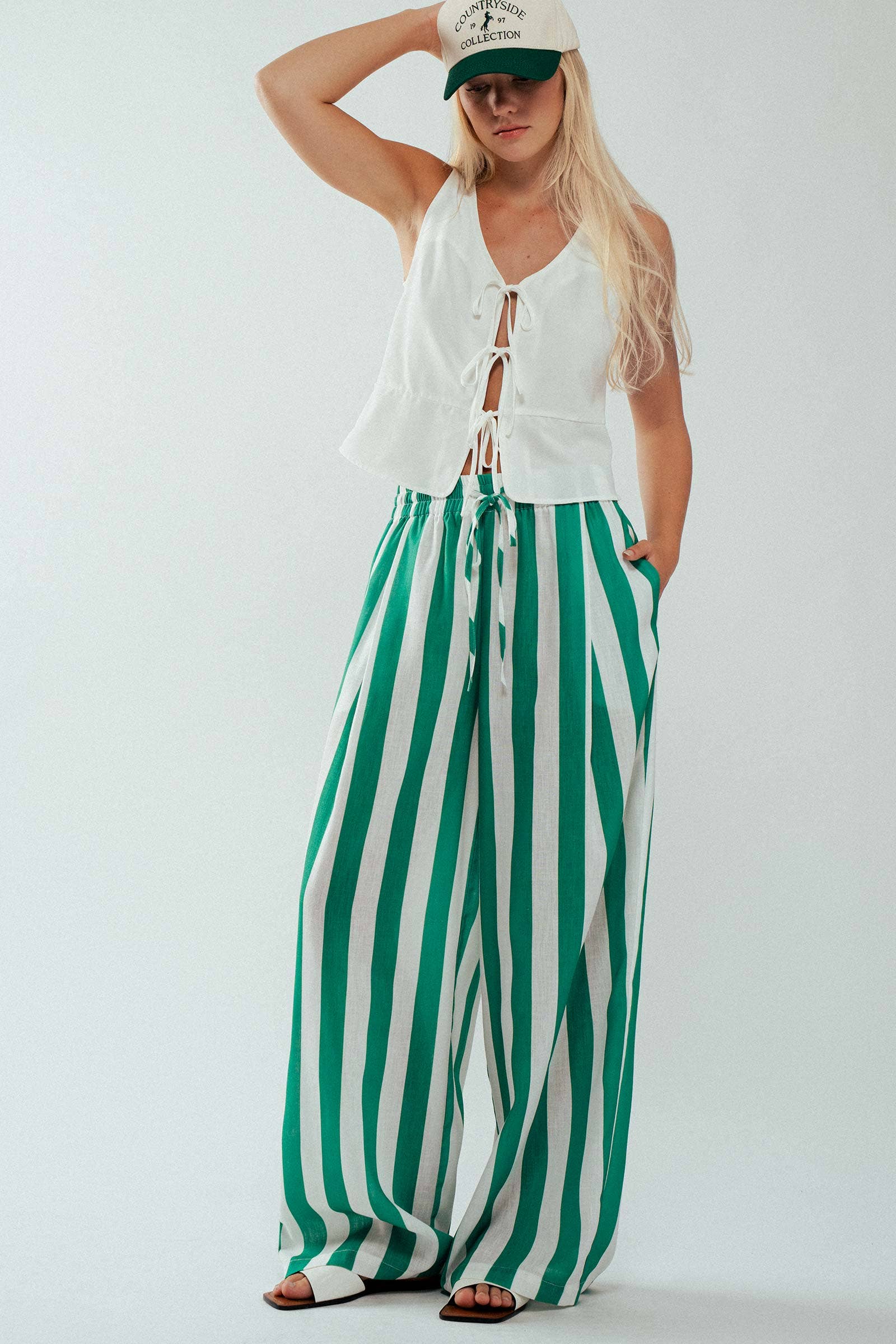 Urban Daizy Breezy Linen-Blend Striped Wide-Leg Pants Blue Pants - Women's (UDZ-PT-00352) – alternate view 10