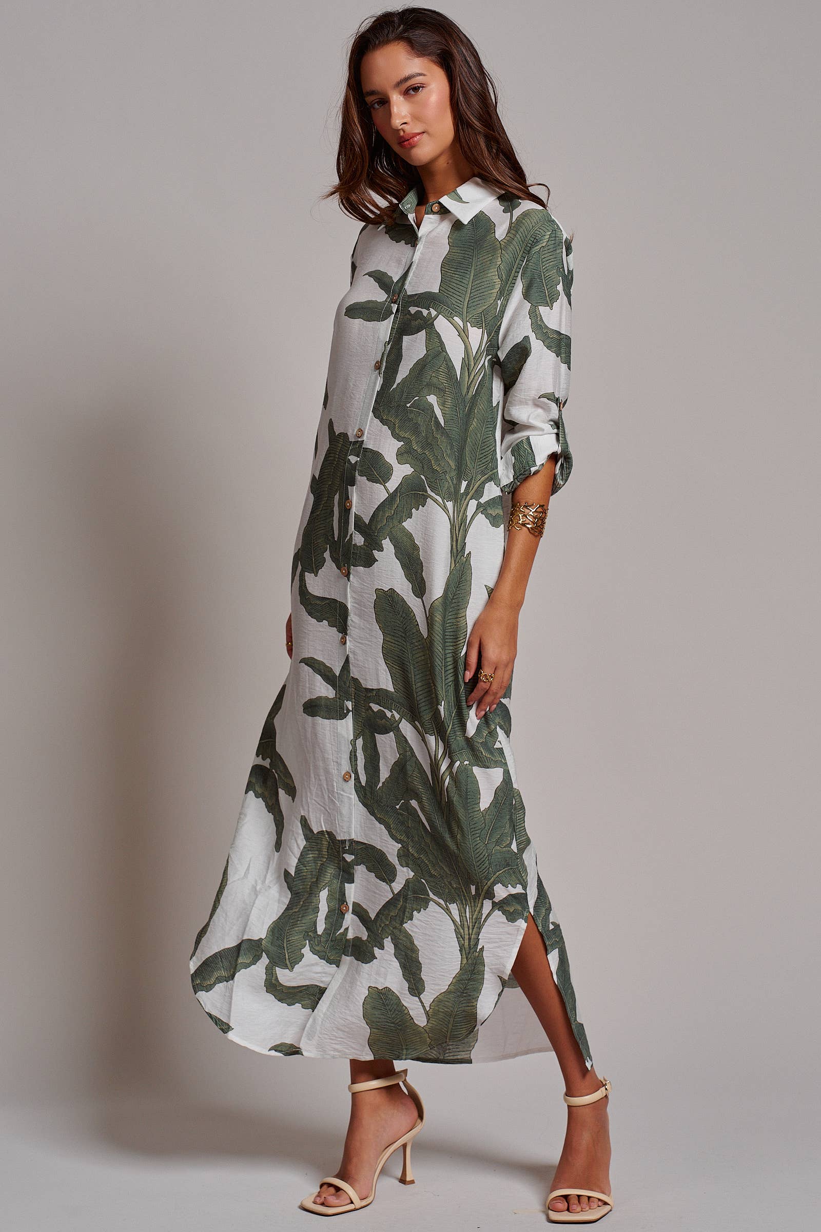 Tropical Paradise Button Down Collared Vacation Dress